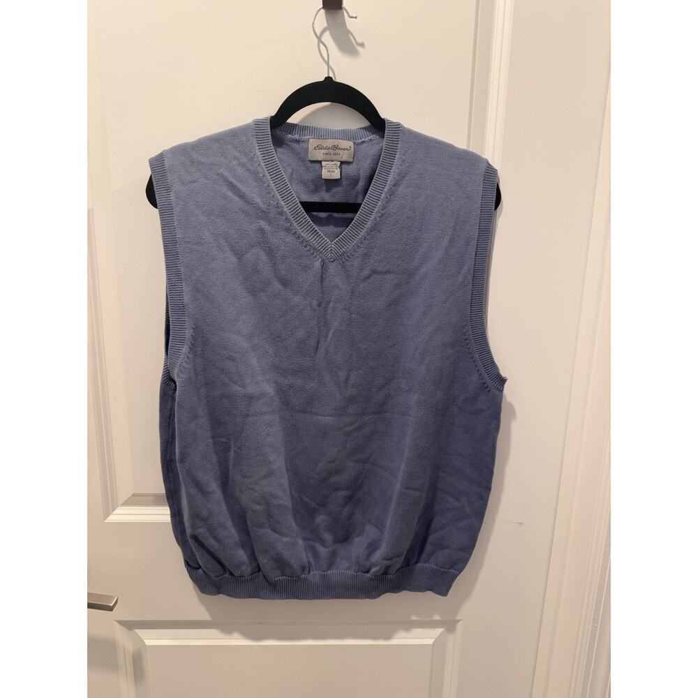 Vtg Eddie Bauer Mens Sweater Vest Sz Large Blue Knit V-Neck Casual Preppy Golf